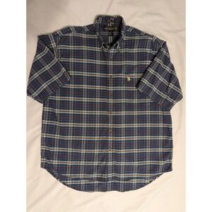 Knights of Round Table Mens Size L Blue Plaid Short Sleeve Button Down Shirt